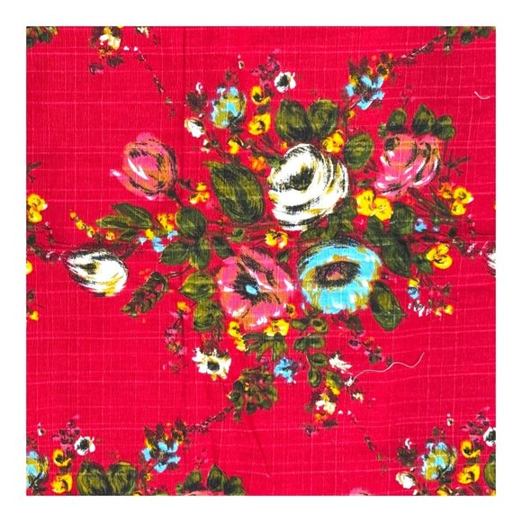 Vtg Floral Curtain Kitchen Mod Fabric 1 yard Solarex Lavable Lumiere Red White - Picture 2 of 6